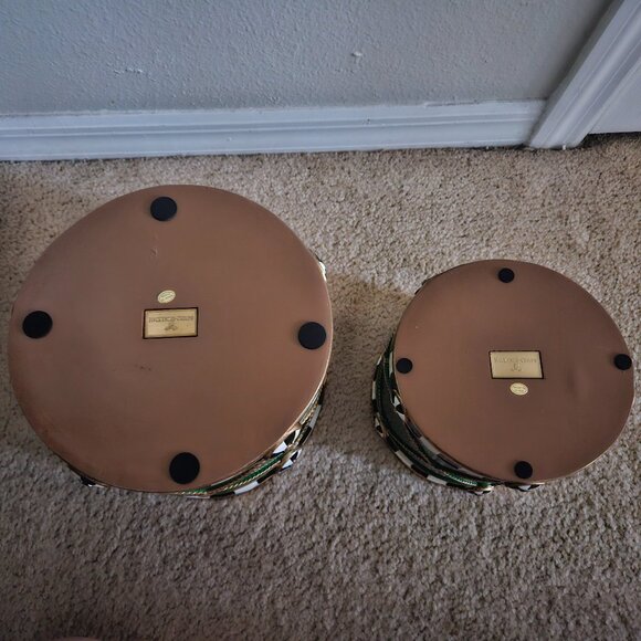 RARE RETIRED 2 MACKENZIE CHILDS EMERALD GREEN CHRISTMAS DRUM STAND PLANTER POT - Picture 7 of 9